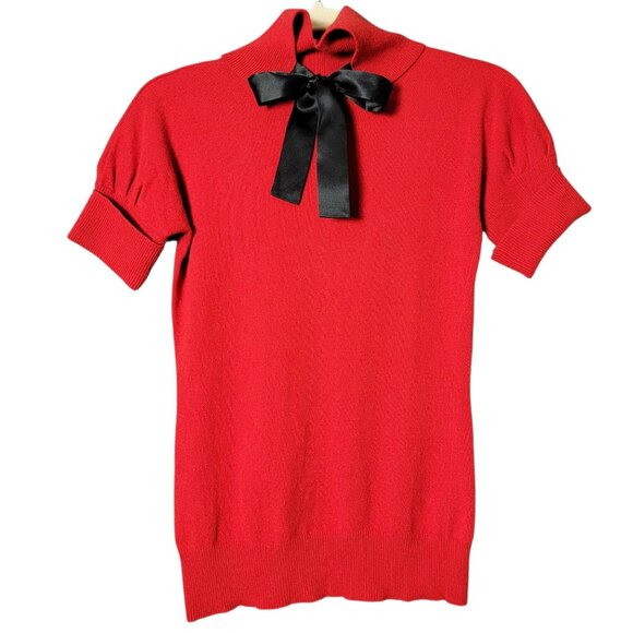 Banana Republic Womens Red Bow Tie Wool Cashmere Angora Short Sleeve Sweater XS - Picture 1 of 9